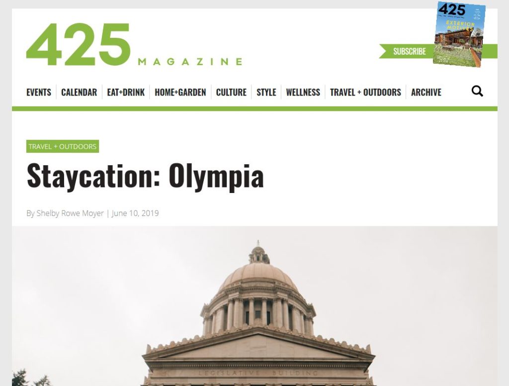 A screenshot of the header from the 425 Magazine article about Visiting Olympia