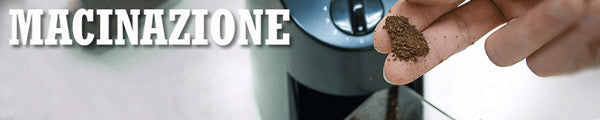 a thin slice of a closeup image of a Baratza virtuoso burr grinder overlaid with the text Macinazione