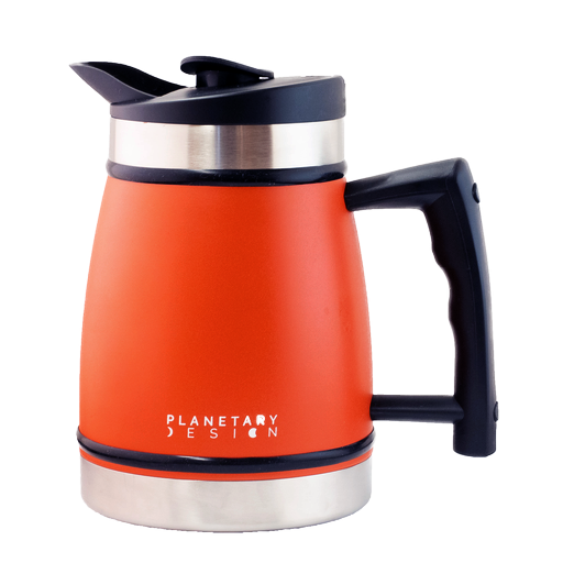 An orange Planetary Design Insulated Bru-Stop French Press